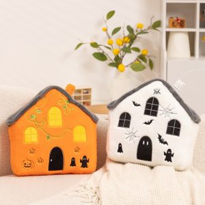 Halloween Plush Decorative Pillow Collection – Pumpkin, Ghost, Bat & Haunted House Cushions