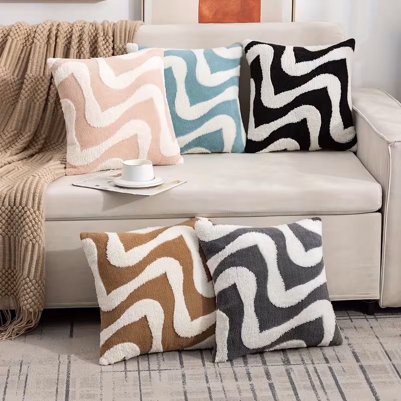 Abstract Tufted Cushion Cover – Soft Wave Decorative Throw Pillow Cover