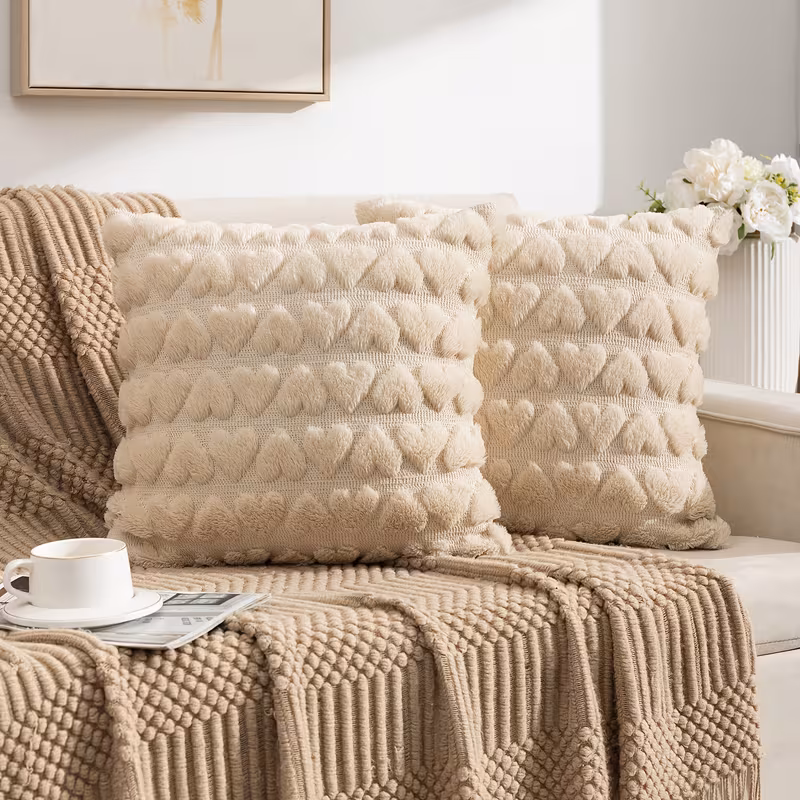 Heart Tufted Cushion Cover – Soft Plush Decorative Throw Pillow Cover