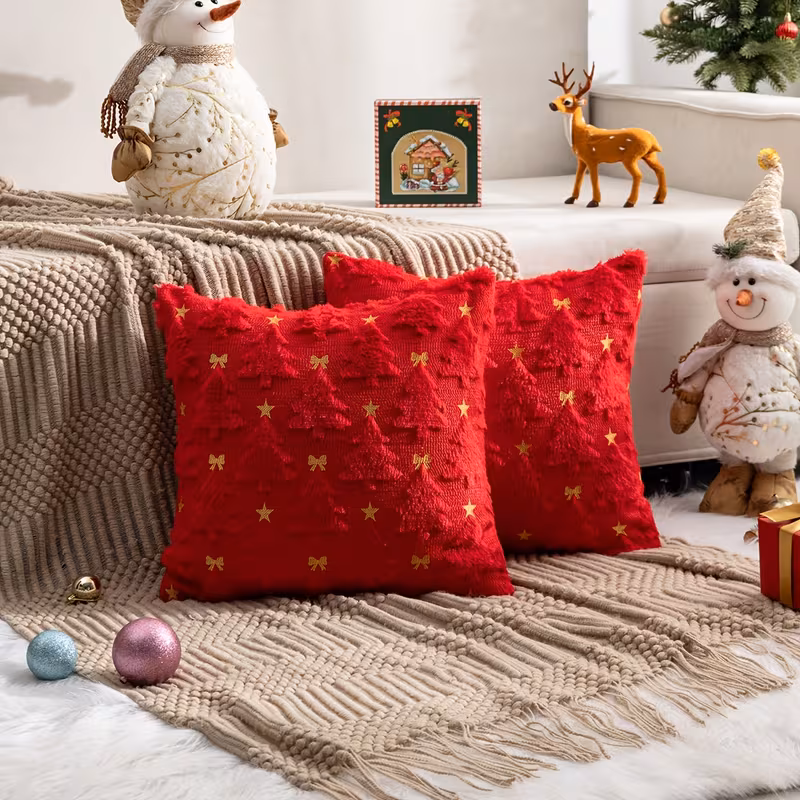 Christmas Tree Tufted Cushion Cover – Festive Decorative Throw Pillow Cover