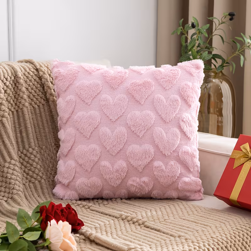 Heart Plush Cushion Cover – Soft Decorative Throw Pillow Cover