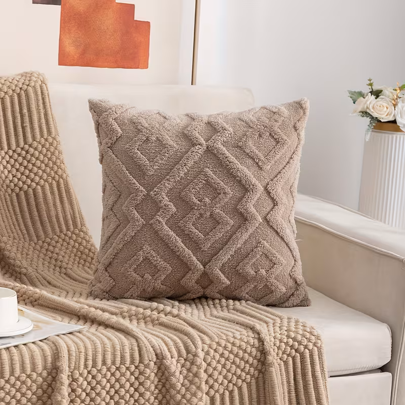 Geometric Tufted Cushion Cover – Soft Plush Decorative Throw Pillow Cover