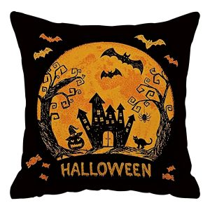 Halloween Decorative Cushion Cover Set – Skeleton, Spider Web & Haunted House Throw Pillow Covers