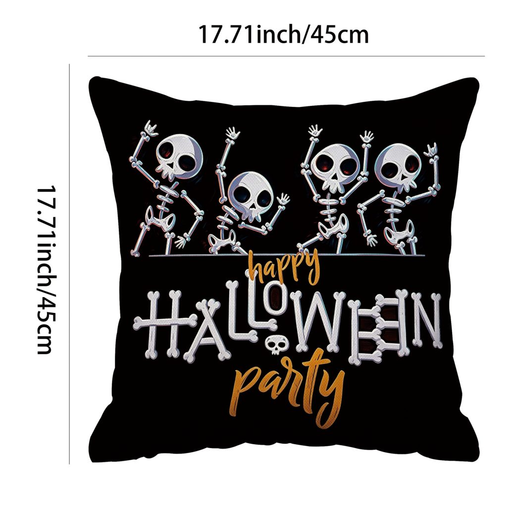 Halloween Decorative Cushion Cover Set – Skeleton, Spider Web & Haunted House Throw Pillow Covers