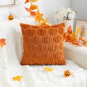 Pumpkin Pattern Tufted Cushion Cover – Autumn & Halloween Decorative Throw Pillow Cover