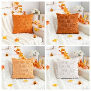Pumpkin Pattern Tufted Cushion Cover – Autumn & Halloween Decorative Throw Pillow Cover