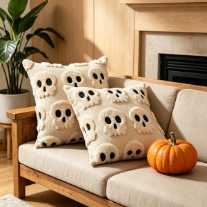 Ghost Tufted Cushion Cover – Halloween Plush Decorative Throw Pillow Cover