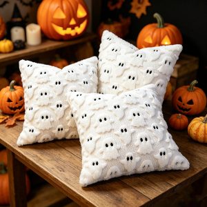 Ghost Tufted Cushion Cover – Halloween Plush Decorative Throw Pillow Cover