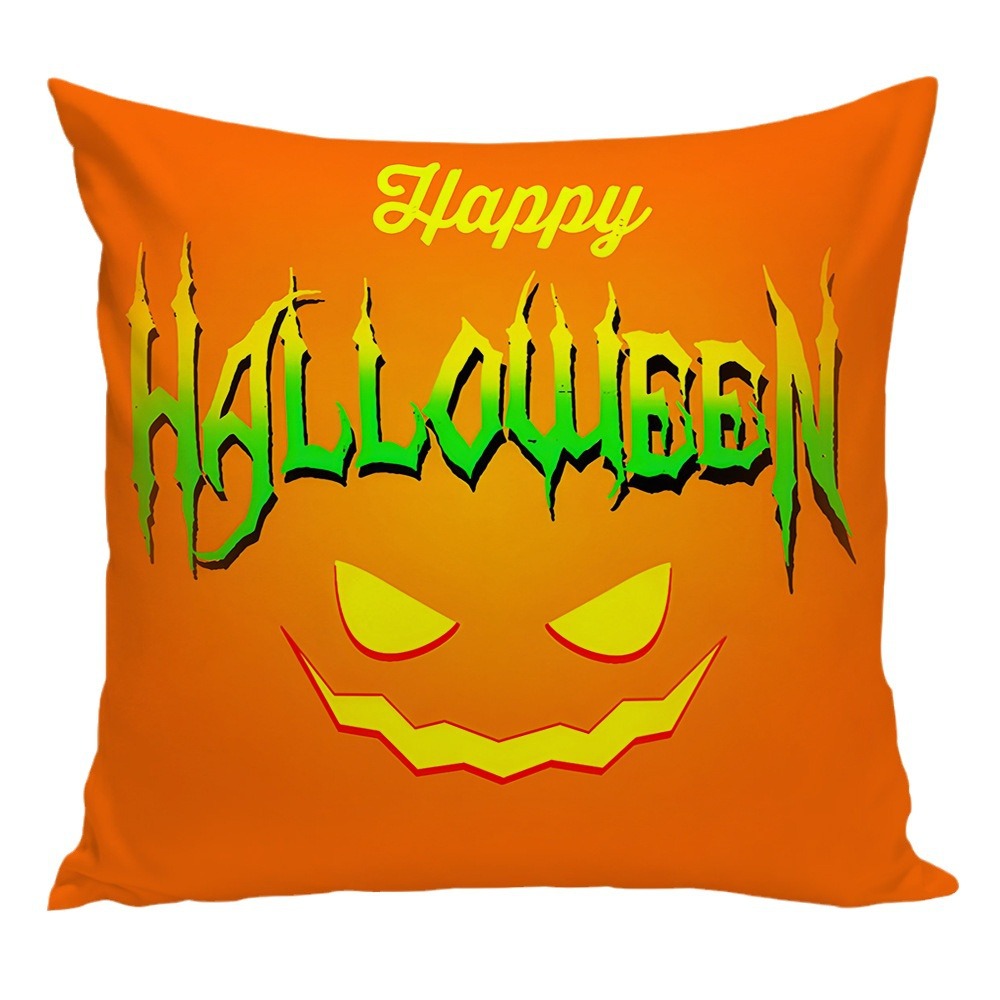 Halloween Decorative Cushion Cover Set – Pumpkin & Skull Print Throw Pillow Covers