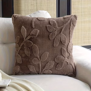 Floral Chenille Cushion Cover – Soft Embossed Leaf Decorative Throw Pillow Cover