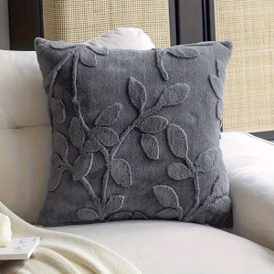 Floral Chenille Cushion Cover – Soft Embossed Leaf Decorative Throw Pillow Cover
