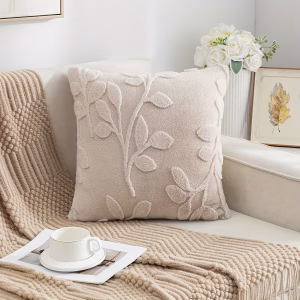 Floral Chenille Cushion Cover – Soft Embossed Leaf Decorative Throw Pillow Cover