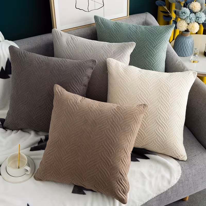 Quilted Corduroy Cushion Cover – Soft Textured Decorative Throw Pillow Cover