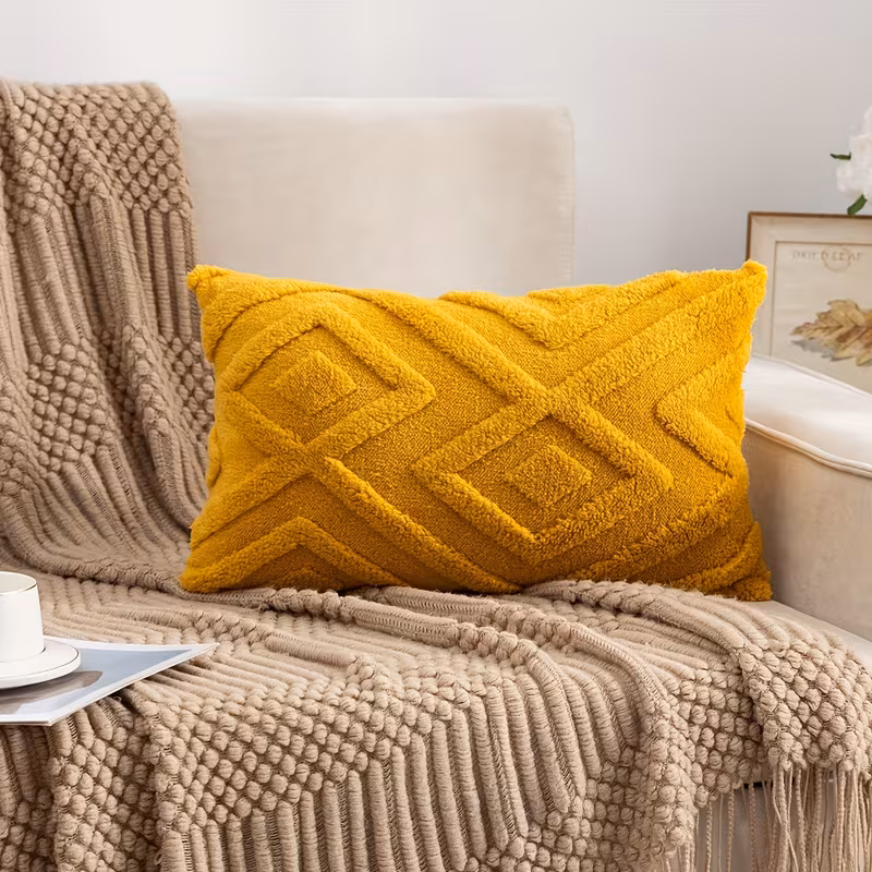 Tufted Geometric Plush Cushion Cover – Soft Decorative Lumbar Pillow Cover