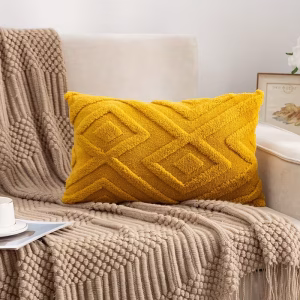 Tufted Geometric Plush Cushion Cover – Soft Decorative Lumbar Pillow Cover